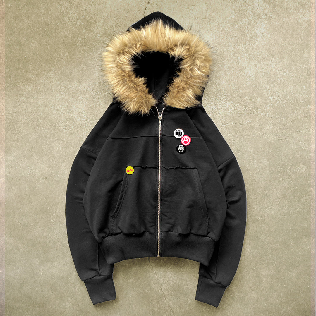 Fur hoodie black